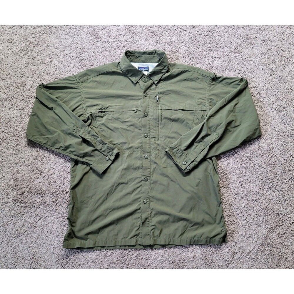 Patagonia Sol Patrol Green Shirt Men's L Nylon Vented UPF Fishing Hiking 54252